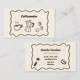 carte de visite marron gribouillis cosy café