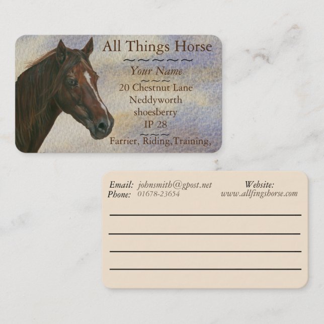 Carte De Visite marron marron cheval art équestre farrier équin (Devant / Derrière)
