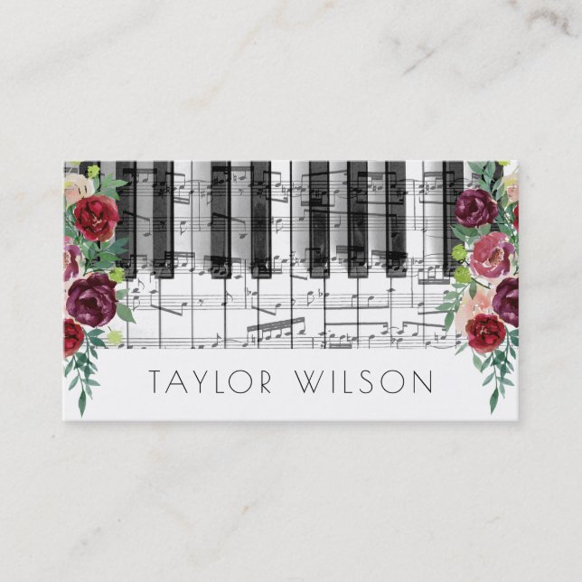 Carte De Visite marsala fleurs professeur de musique (Devant)