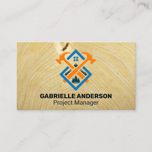 Carte De Visite Marteau et logo de la maison | Grain de bois (Devant)