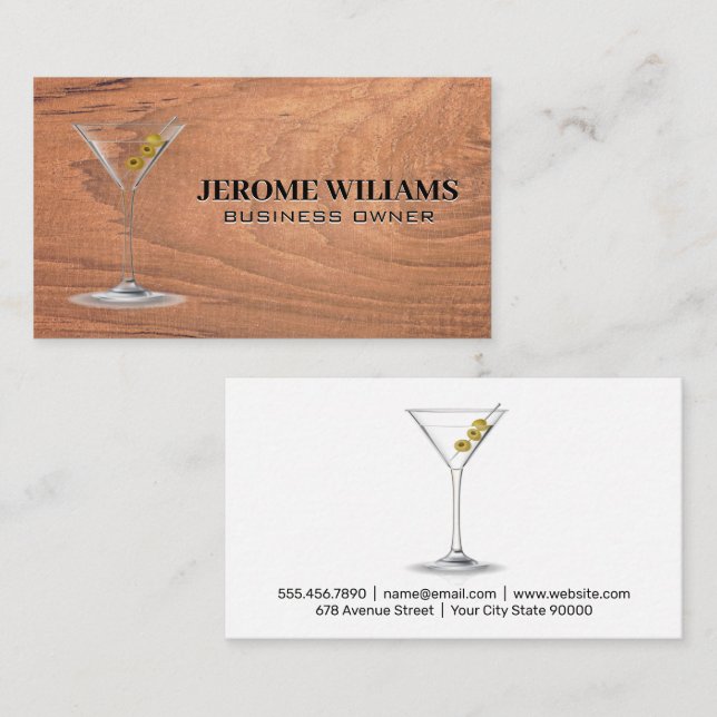 Carte De Visite Martini | Arrière - plan bois (Devant / Derrière)