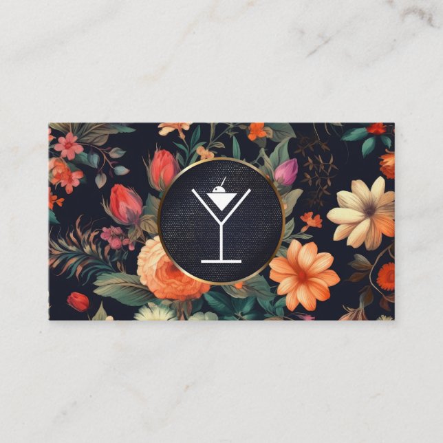 Carte De Visite Martini / Mixologie | Arrière - plan floral (Devant)