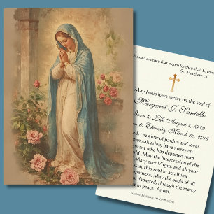Carte De Visite Mary Praying Catholic Funeral Memorial Holy Card -