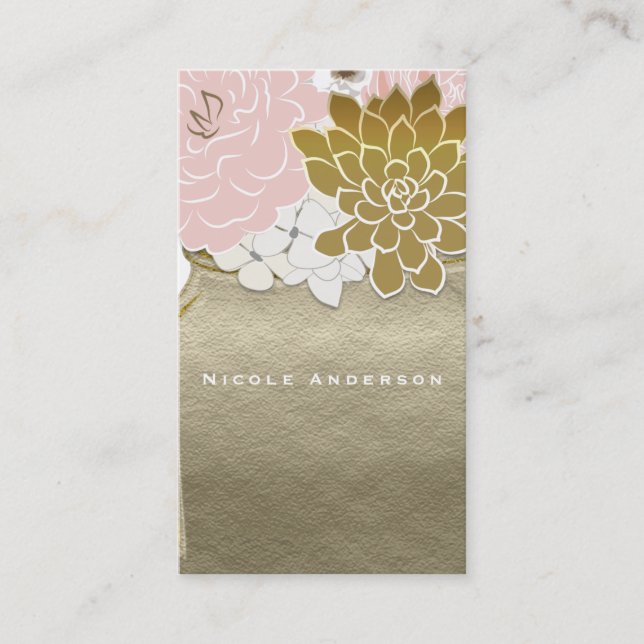 Carte De Visite Mason Fleurs Jar Rustique Floral Rose & Or Chic (Devant)