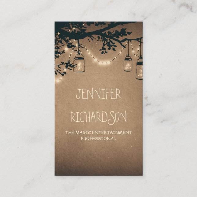 Carte De Visite Mason Jar Éclairage de chaîne rustique (Devant)