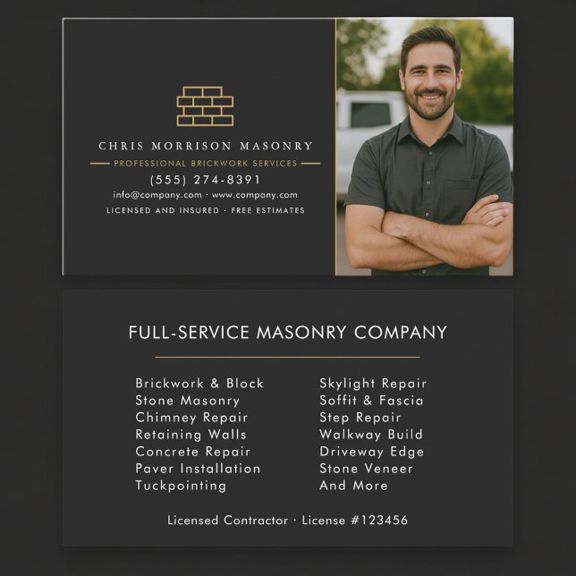 Carte De Visite Masonry Brick Mason Contractor Photo (Créateur téléchargé)