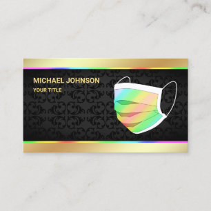 Carte De Visite Masque à visage arc-en-ciel coloré Gold Foil