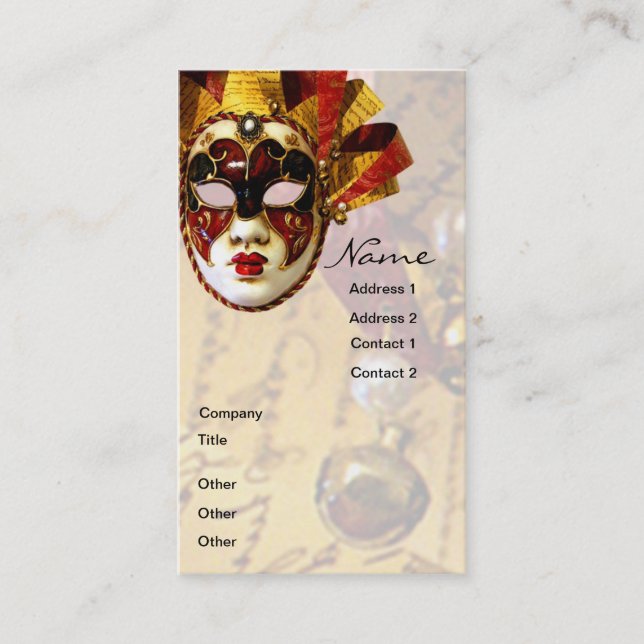 Carte De Visite Masque, acteur et théâtre de mardi gras (Devant)