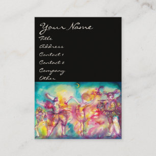 Carte De Visite MASQUERADE ,DANSE ,MUSIQUE noir, jaune bleu rose