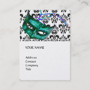 Carte De Visite MASQUERADE PARTY noir et blanc damassé platine