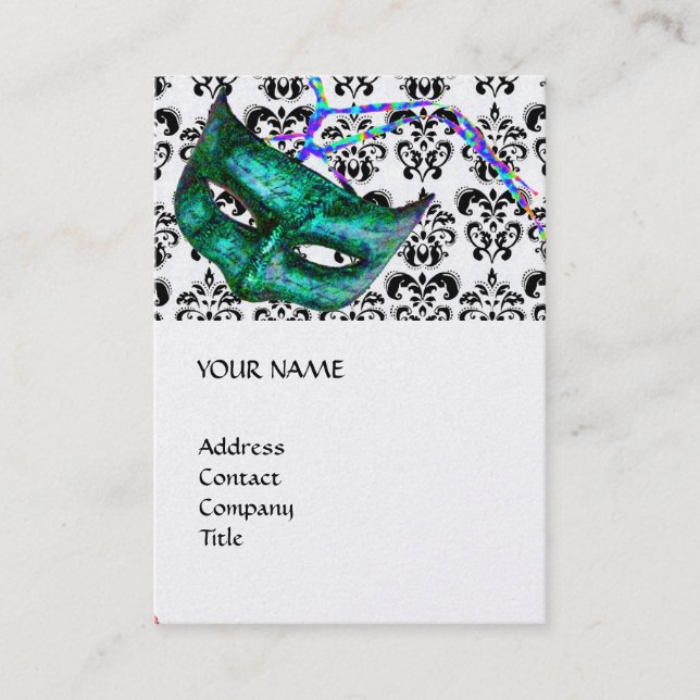 Carte De Visite MASQUERADE PARTY noir et blanc damassé platine (Devant)
