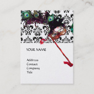 Carte De Visite MASQUERADE PARTY noir et blanc damassé platine