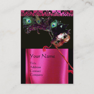 CARTE DE VISITE MASQUÉRADE ROSE NOIR FUCHSIA SOIE DAMASK CLOCHE