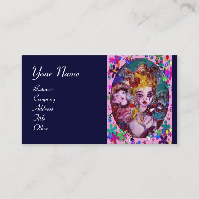 Carte De Visite MASQUES DE MASQUÉRADE VALENTINE, CONFETTI, bleu ro (Devant)