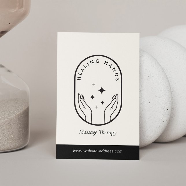 Carte De Visite Massage des mains de guérison moderne Logo noir et (Créateur téléchargé)