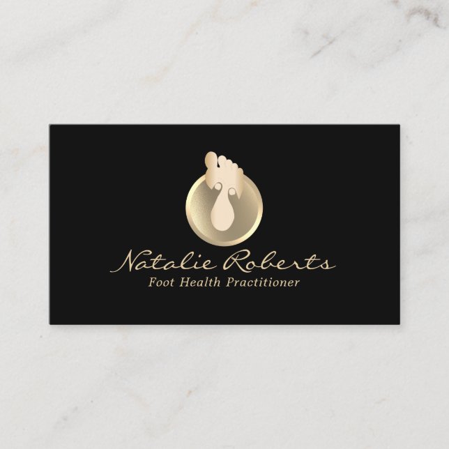 Carte De Visite Massage des pieds Thérapie Black Gold Reflexology  (Devant)