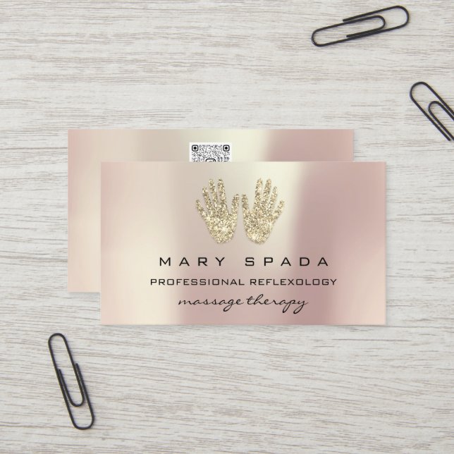 Carte De Visite Massage Réflexologie Parties scintillant mains Ros (Devant/Arrière en situation)