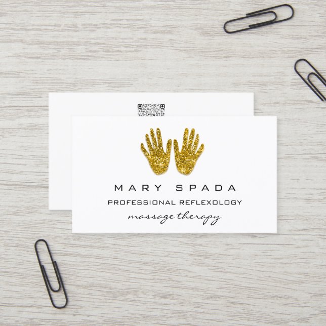 Carte De Visite Massage Réflexologie Parties scintillant mains Whi (Devant/Arrière en situation)