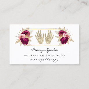 Carte De Visite Massage Réflexologie Reiki Mains Or QR Code rose