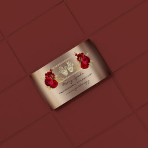 Carte De Visite Massage Réflexologie Reiki Mains Rose or QR Code