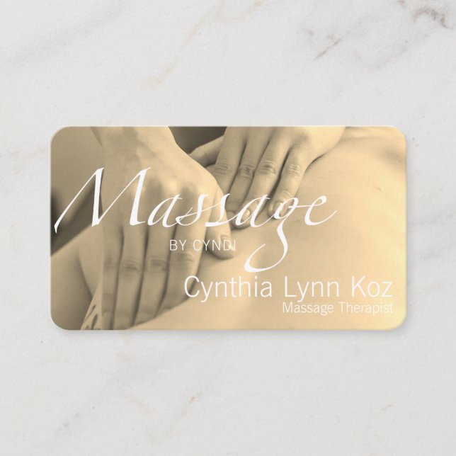 Carte De Visite Massage Texte Mains Sepia Arrière - plan photo (Devant)