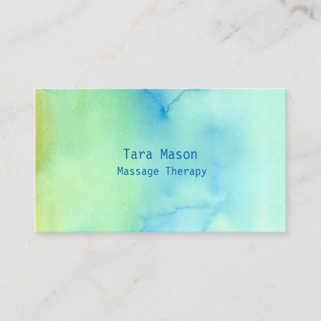 Carte De Visite Massage Thérapie Calme Vert Aquarelle Laver (Devant)