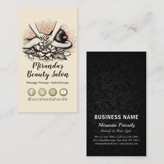 Carte De Visite Massage Thérapie Guérison Mains Énergie Spa Bien-ê (Devant / Derrière)