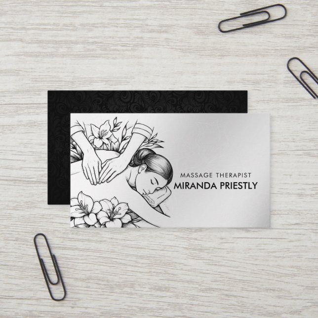 Carte De Visite Massage Thérapie Guérison Mains Énergie Spa Bien-ê (Devant/Arrière en situation)