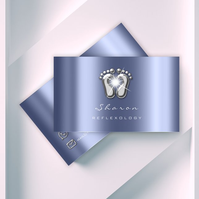 Carte De Visite Massage Thérapie Réflexologie Argent Gris Bleu Éti (Créateur téléchargé)
