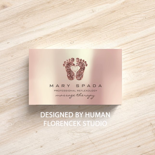 Carte De Visite Massage Thérapie Réflexologie Pieds Reiki Rose Gli (Massage Therapy Reflexology Feet Reiki Rose GlitteR Business Card)