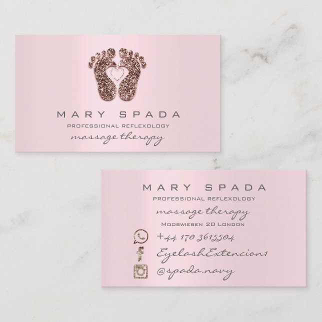 Carte De Visite Massage Thérapie Réflexologie Pieds Rose rose rose (Devant / Derrière)