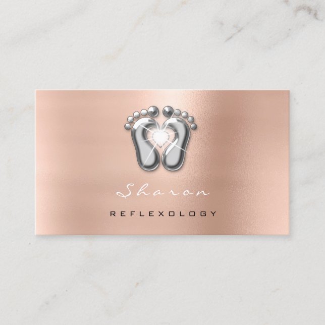 Carte De Visite Massage Thérapie Réflexologie Rose Gold Gris Étinc (Devant)