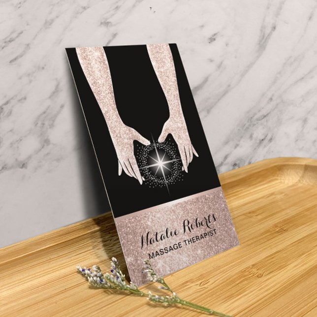 Carte De Visite Massage Thérapie Reiki Spa Rose Gold Healing Hands (Créateur téléchargé)