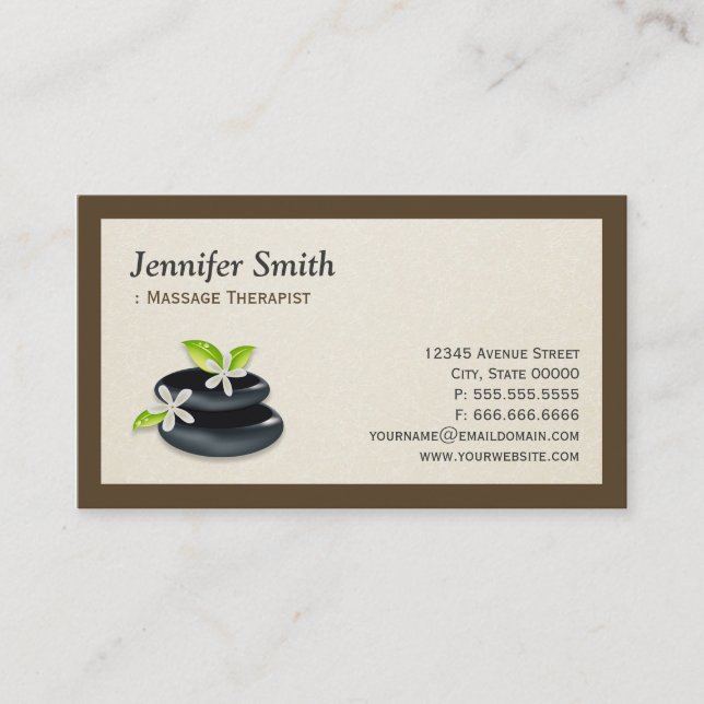 Carte De Visite Massage Therapist - Élégant Spa Zen Stones Logo (Devant)
