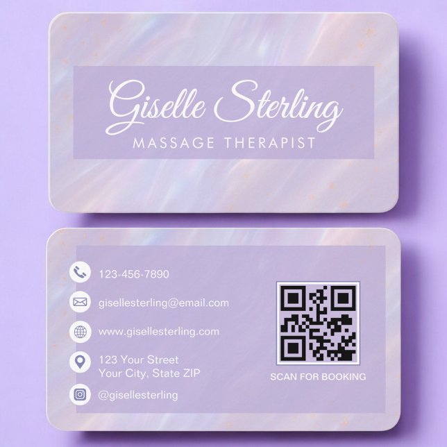 Carte De Visite Massage Therapist Iridescent QR Code Professional (Créateur téléchargé)