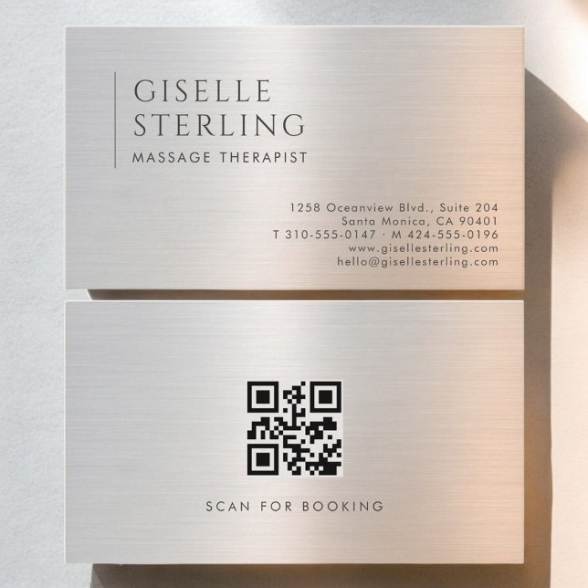 Carte De Visite Massage Therapist QR Code Brushed Metal (Créateur téléchargé)