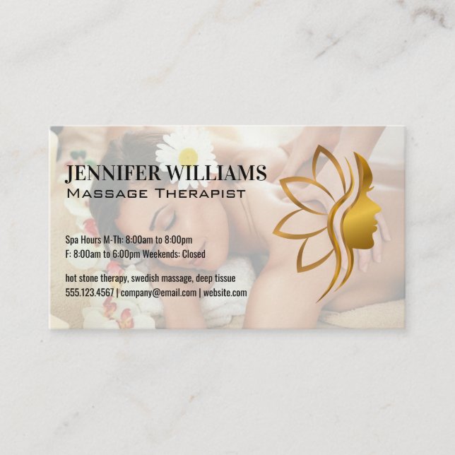 Carte De Visite Massage Therapist | Relaxation Spa Beauty (Devant)