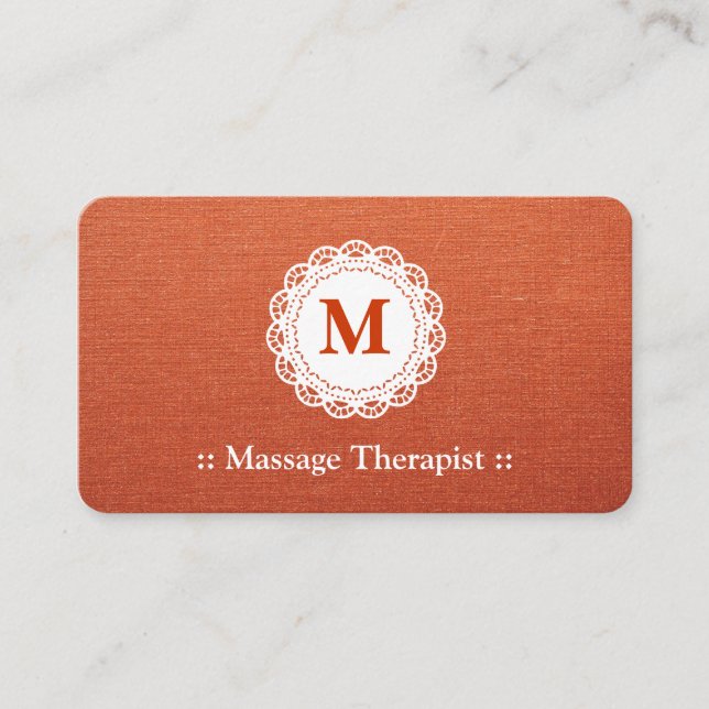 Carte De Visite Massage Thérapiste Élégant Monogramme dentelle (Devant)