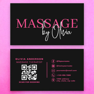 Carte De Visite Massage Thérapiste QR Code rose chaud