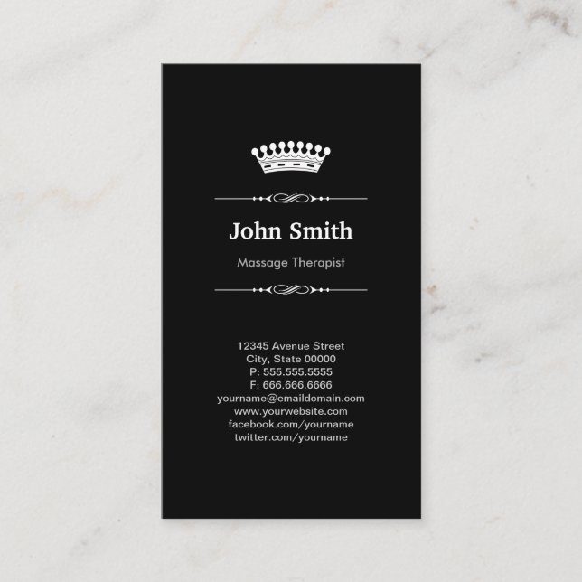 Carte De Visite Massage Thérapiste Simple Élégant Couronne royale (Devant)