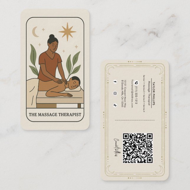 Carte De Visite Massagreur Tarot médias sociaux QR (Devant / Derrière)