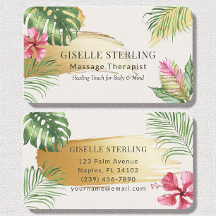 Carte De Visite Massothérapeute Tropical Gold Brossé Aquarelle