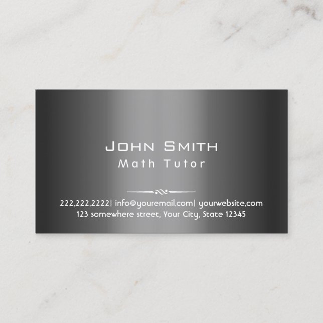 Carte De Visite Math Tutor Classy Dark Grey Metal (Devant)