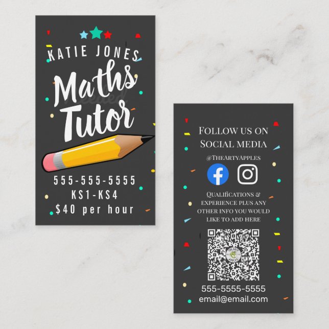 Carte De Visite mathématiques Anglais tuteur examens d'apprentissa (Devant / Derrière)