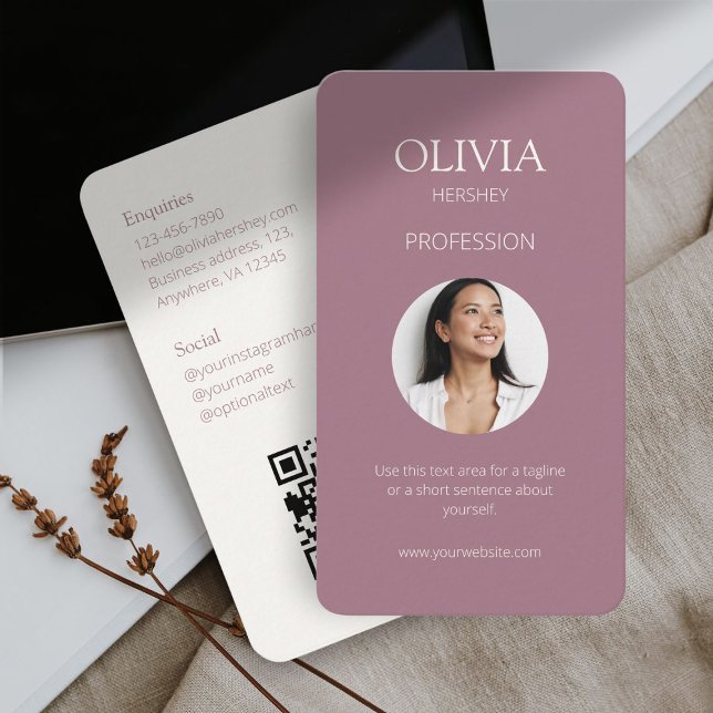 Carte De Visite Mauve et ivoire Photo Social QR Code (Créateur téléchargé)
