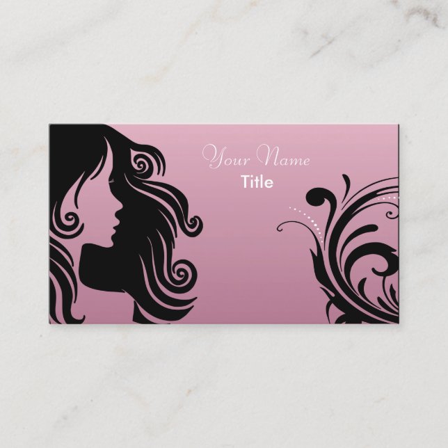 Carte De Visite Mauve rose du coiffeur | de femme de silhouette (Devant)
