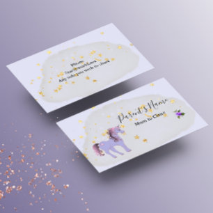 Carte De Visite Mauve Unicorn et Gold Stars