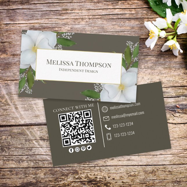 Carte De Visite Me connecter | QR Code Folial Folial Magnolia (Créateur téléchargé)