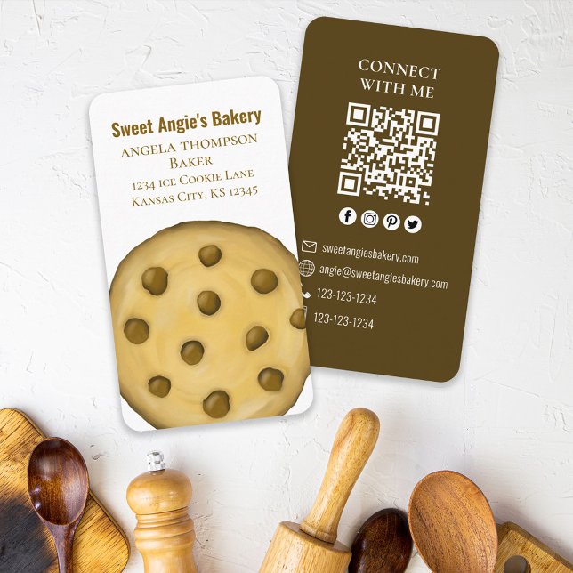 Carte De Visite Me connecter | QR Code Simple Boulangerie Cookie (Créateur téléchargé)