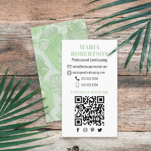 Carte De Visite Me connecter   QR Code Social Media Palm Feuilles